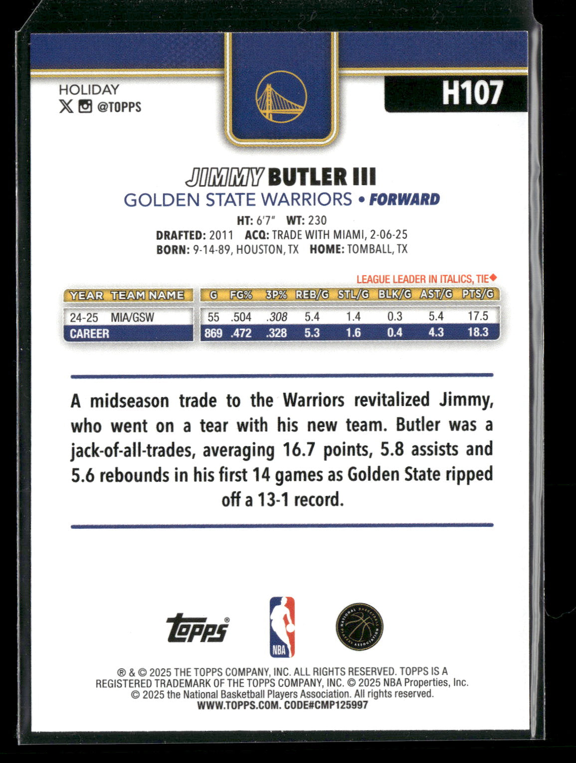 2025-26 Topps Holiday Basketball Jimmy Butler III #H107