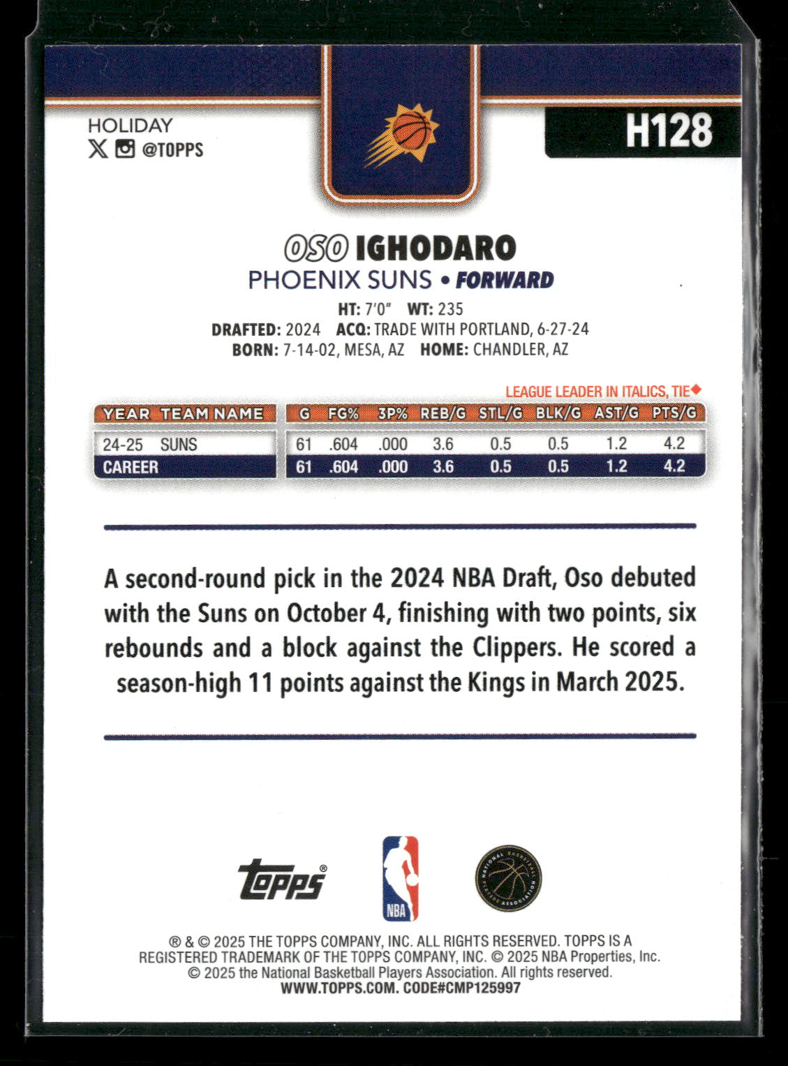2025-26 Topps Holiday Basketball Oso Ighodaro #H128