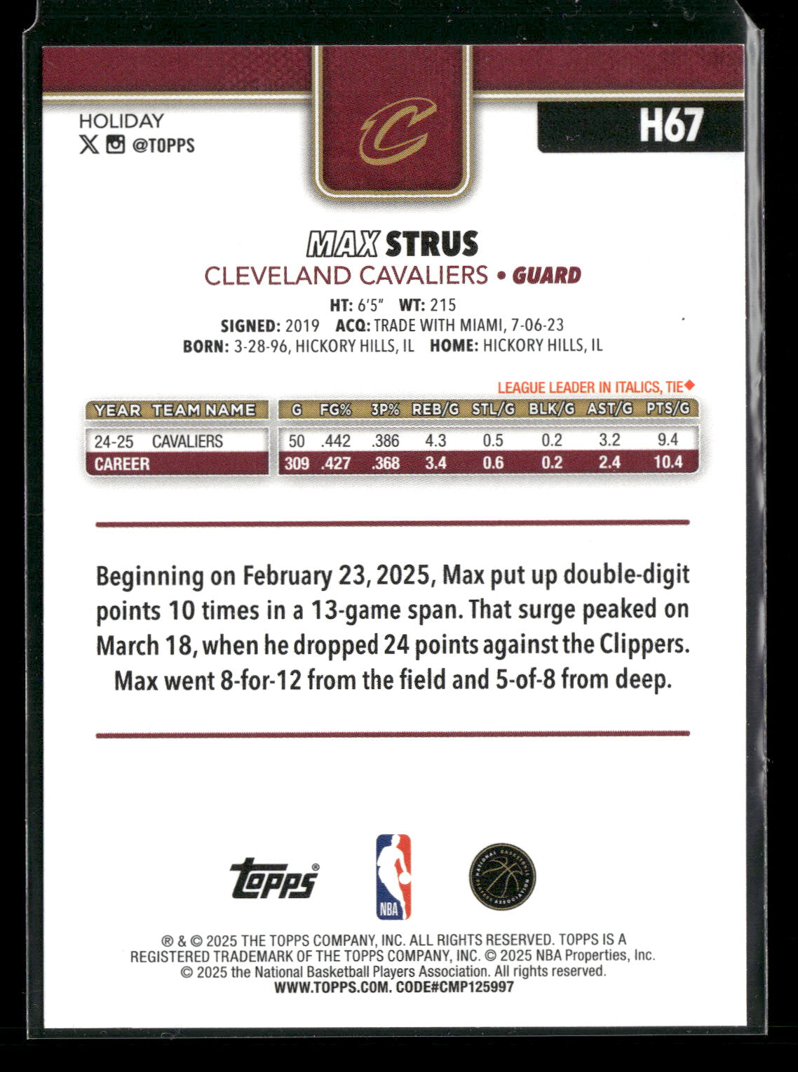 2025-26 Topps Holiday Basketball Max Strus #H67