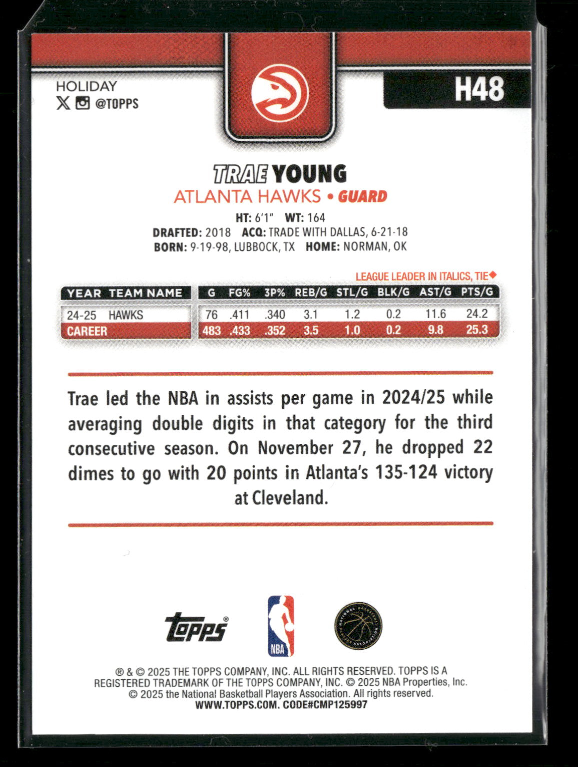 2025-26 Topps Holiday Basketball Trae Young #H48