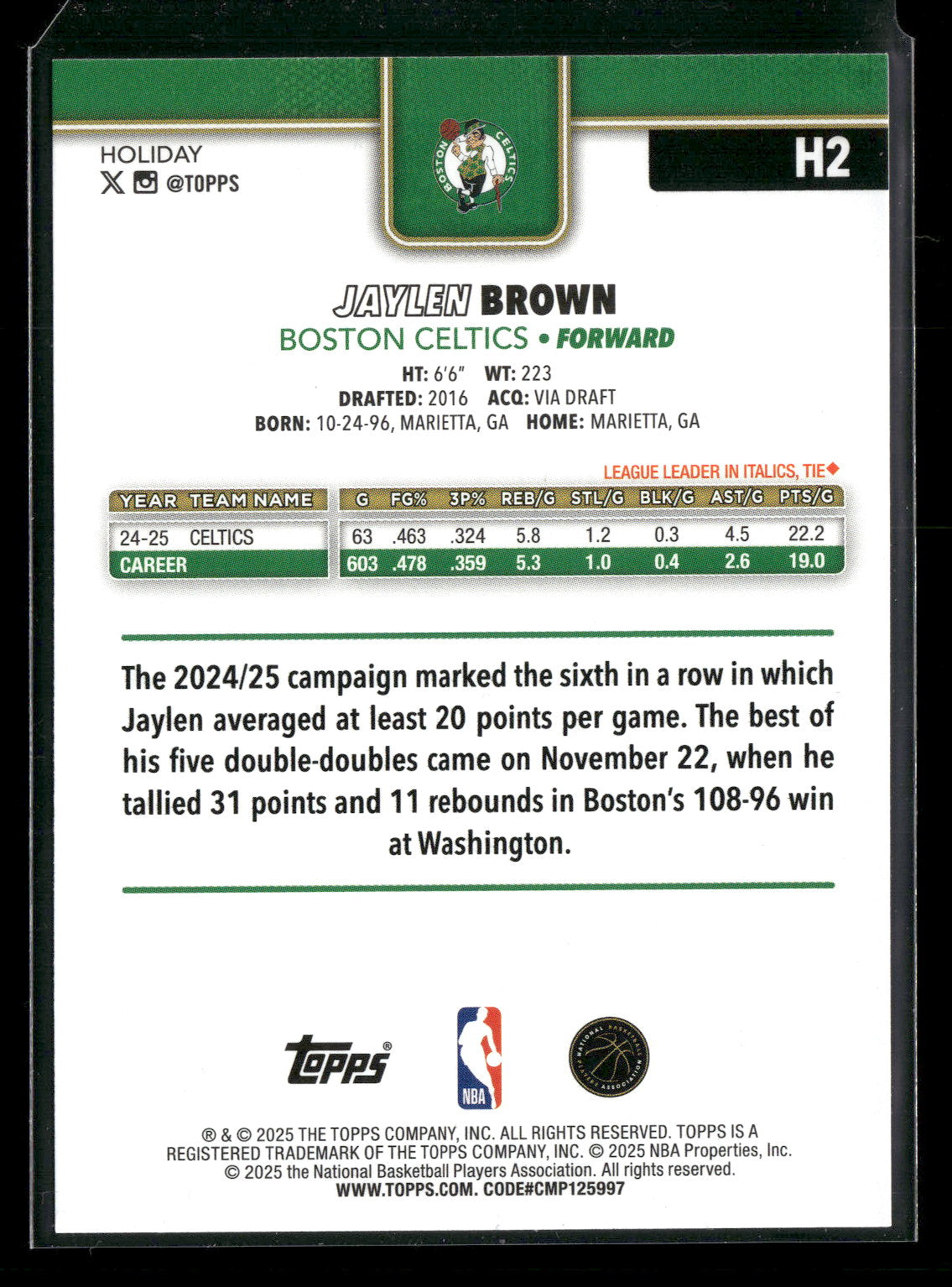 2025 Topps Holiday Jaylen Brown #H2