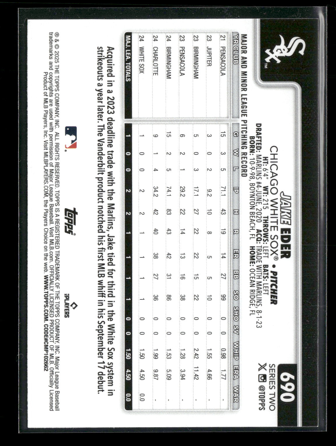 2025 Topps Series 2 Baseball Jake Eder #690 RC