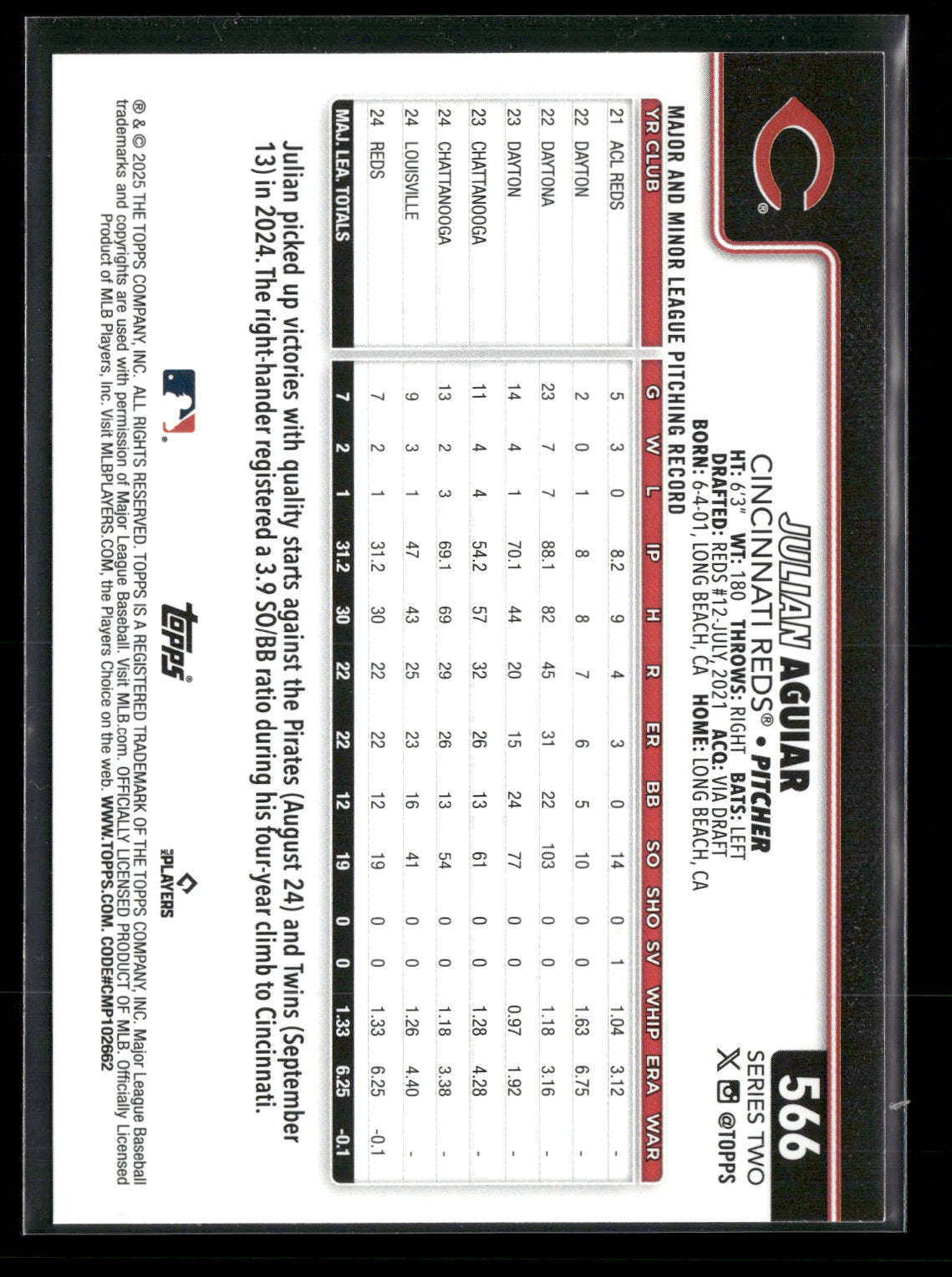 2025 Topps Series 2 Baseball Julian Aguiar #566 RC