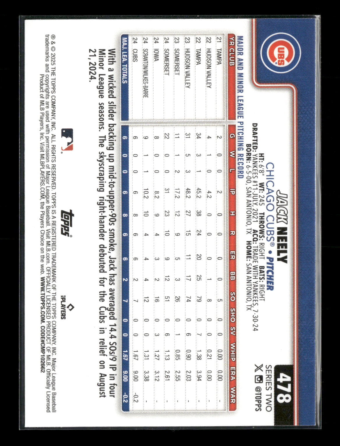 2025 Topps Series 2 Baseball Jack Neely #478 RC