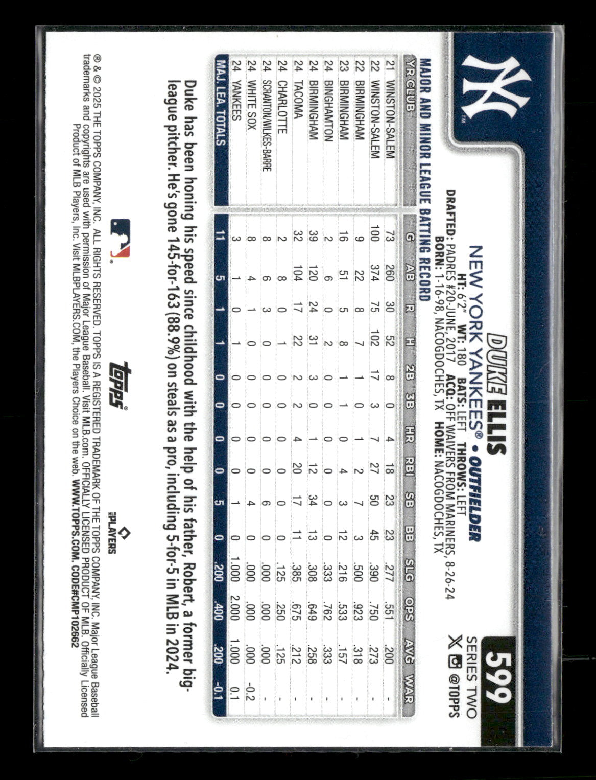 2025 Topps Series 2 Baseball Duke Ellis #599 RC