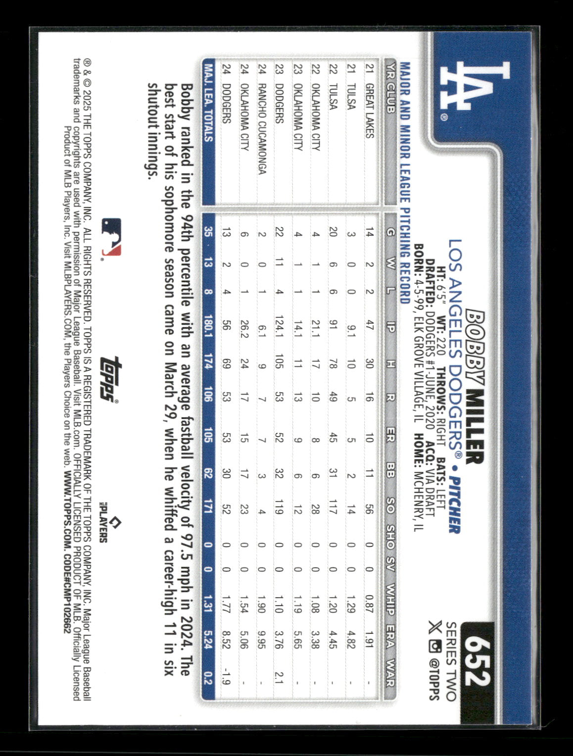 2025 Topps Series 2 Baseball Bobby Miller #652