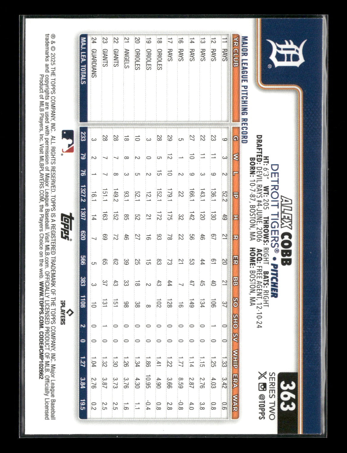 2025 Topps Series 2 Baseball Alex Cobb #363