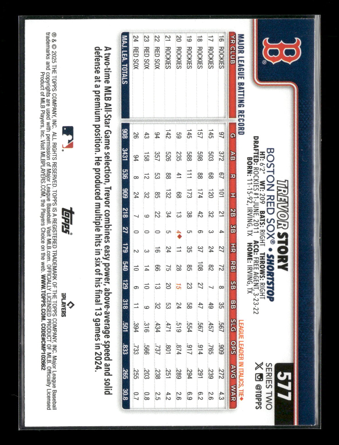2025 Topps Series 2 Baseball Trevor Story #577