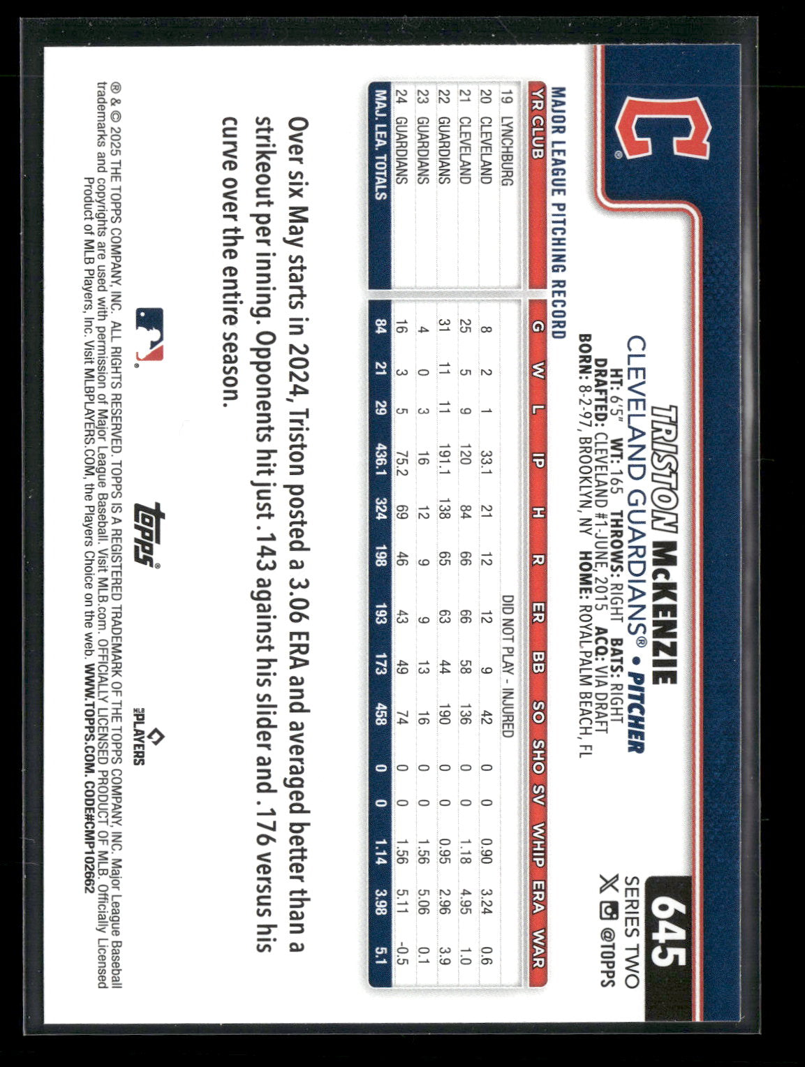 2025 Topps Series 2 Baseball Triston McKenzie #645