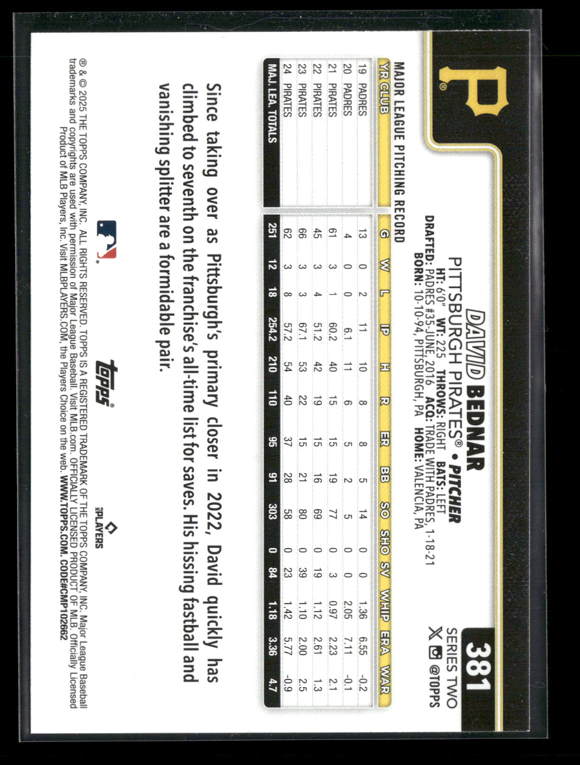 2025 Topps Series 2 Baseball David Bednar #381