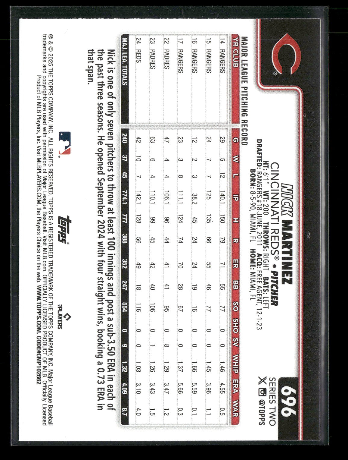 2025 Topps Series 2 Baseball Nick Martinez #696