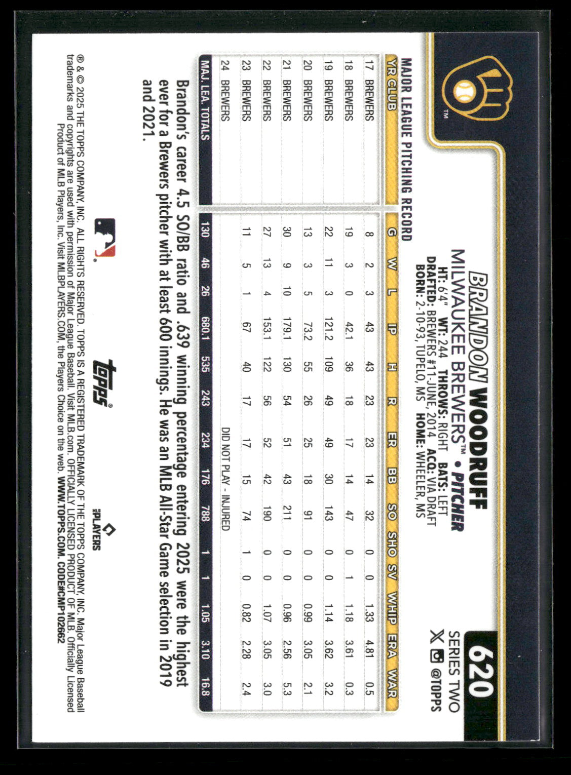 2025 Topps Series 2 Baseball Brandon Woodruff #620