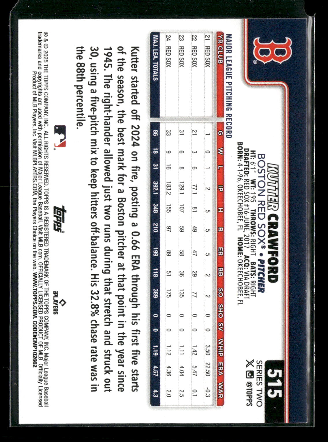 2025 Topps Series 2 Baseball Kutter Crawford #515