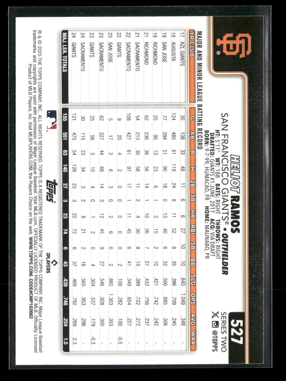 2025 Topps Series 2 Baseball Heliot Ramos #527