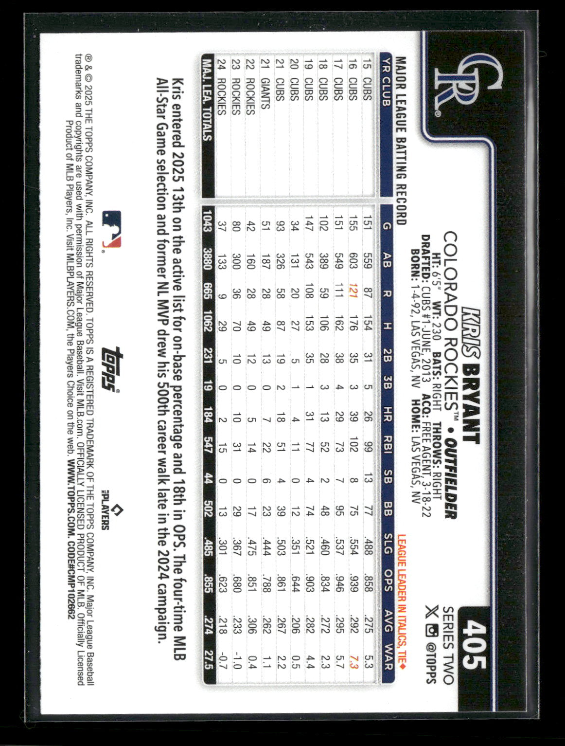 2025 Topps Series 2 Baseball Kris Bryant #405