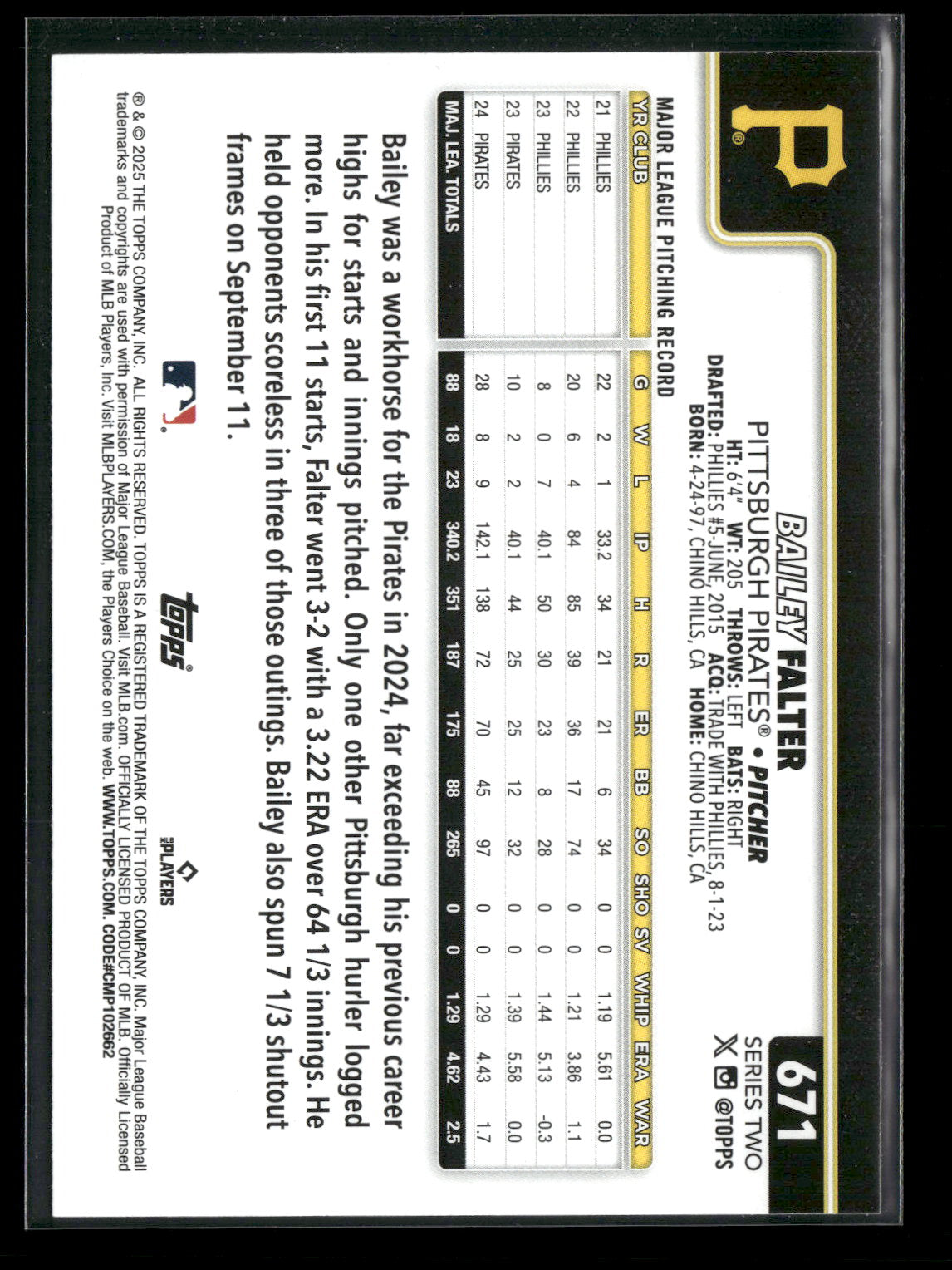 2025 Topps Series 2 Baseball Bailey Falter #671