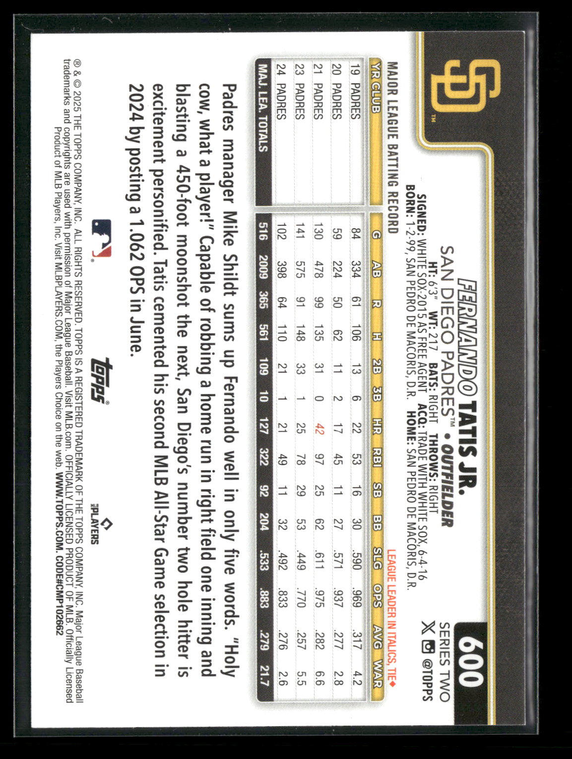 2025 Topps Series 2 Baseball Fernando Tatis Jr. #600