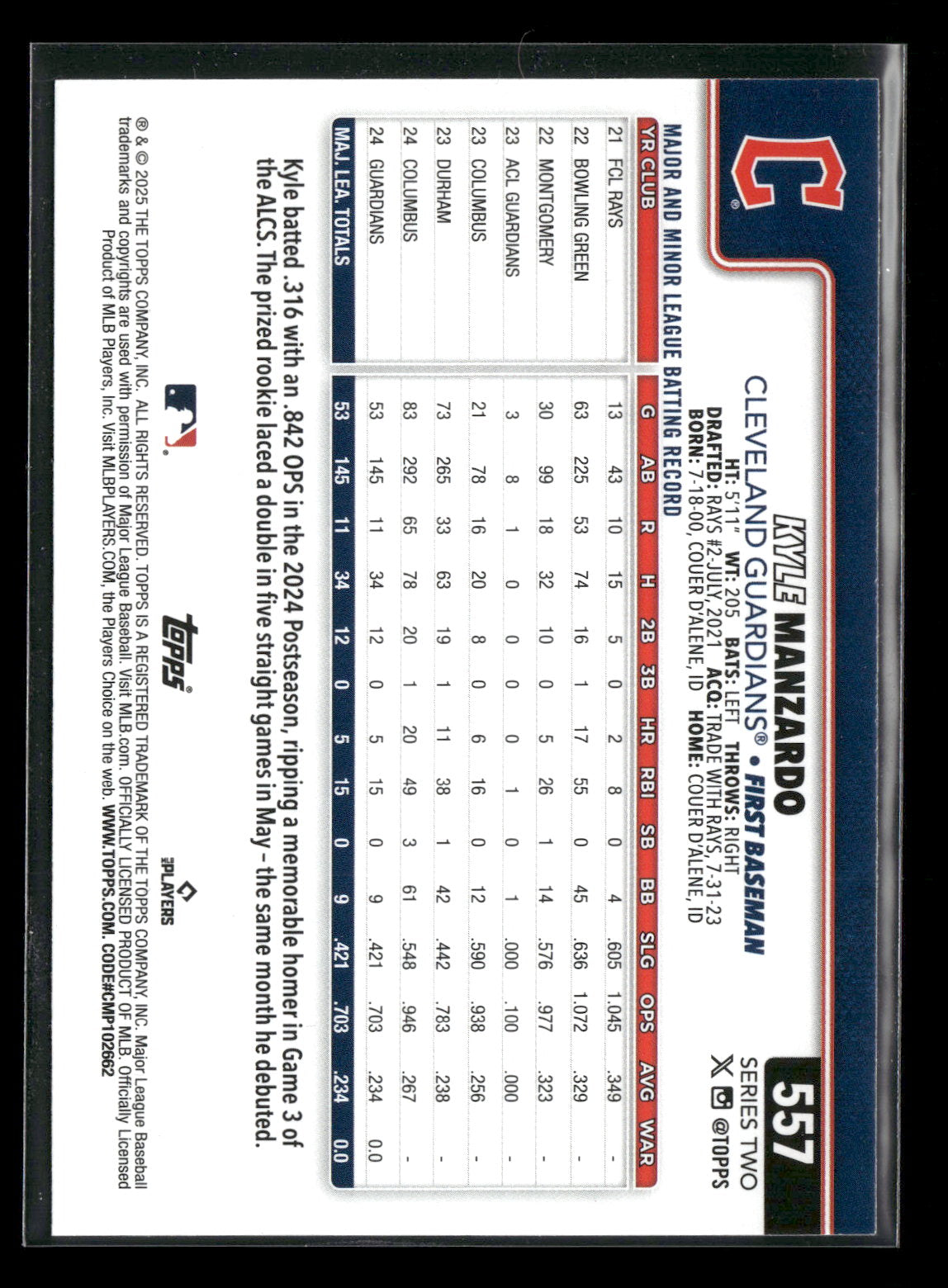 2025 Topps Series 2 Baseball Kyle Manzardo #557