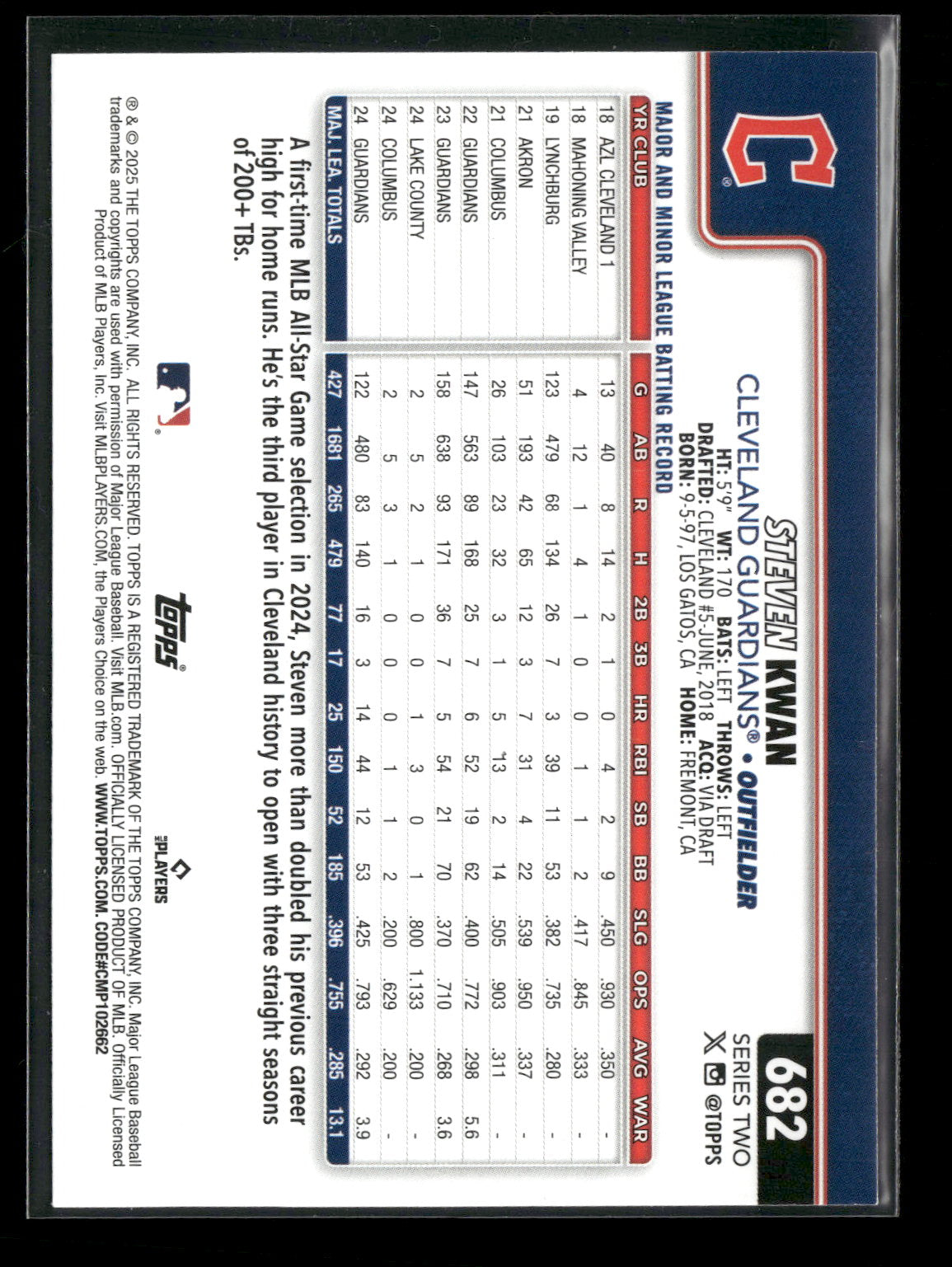 2025 Topps Series 2 Baseball Steven Kwan #682