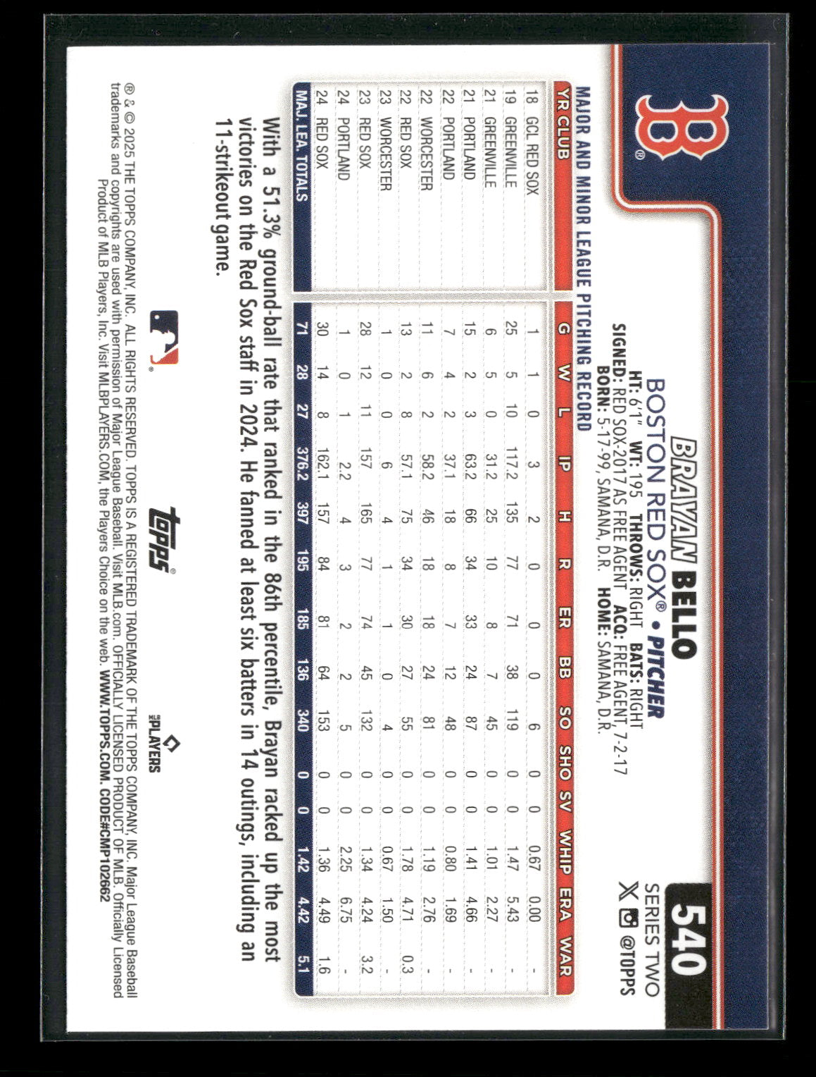 2025 Topps Series 2 Baseball Brayan Bello #540