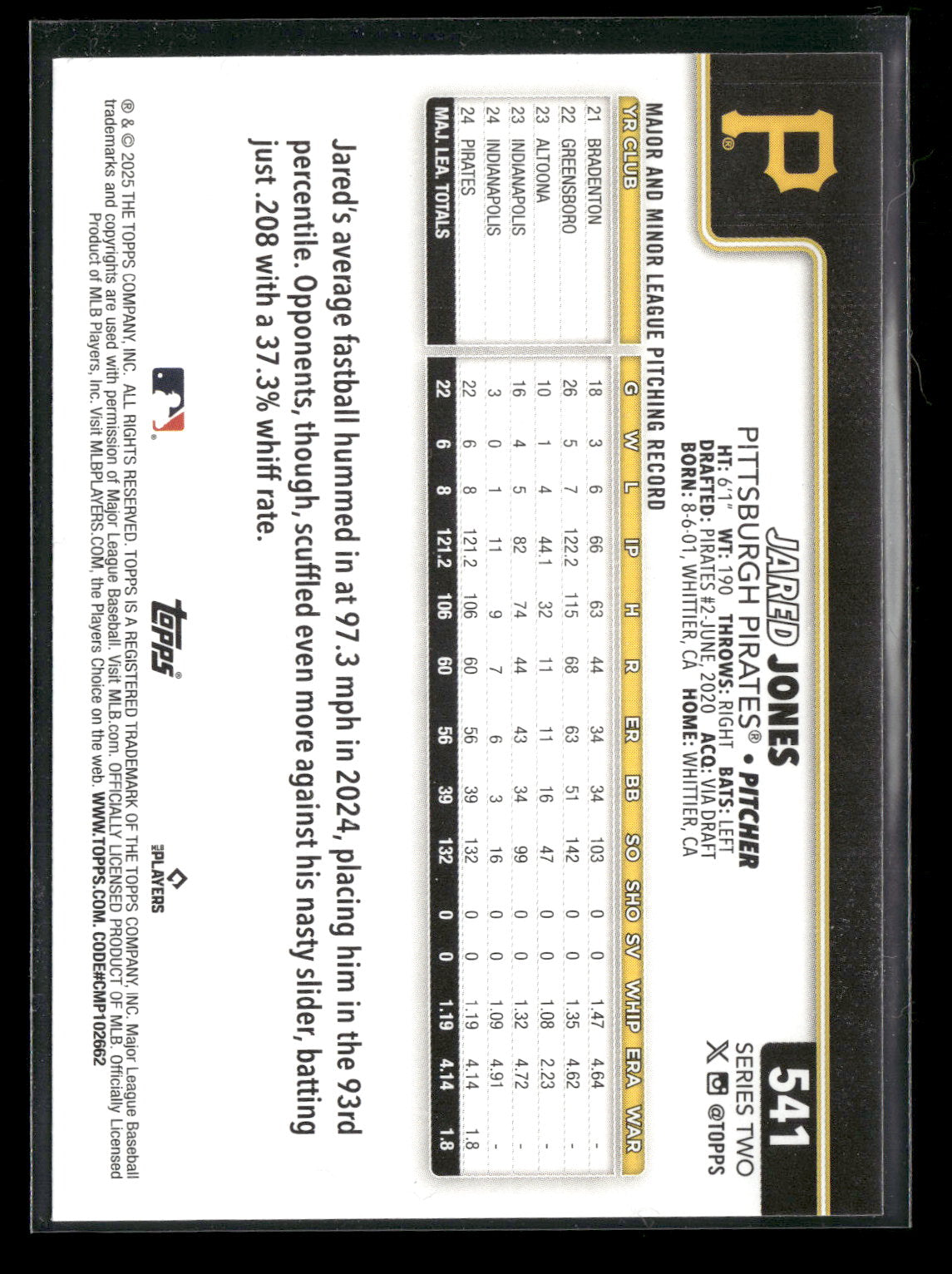 2025 Topps Series 2 Baseball Jared Jones #541