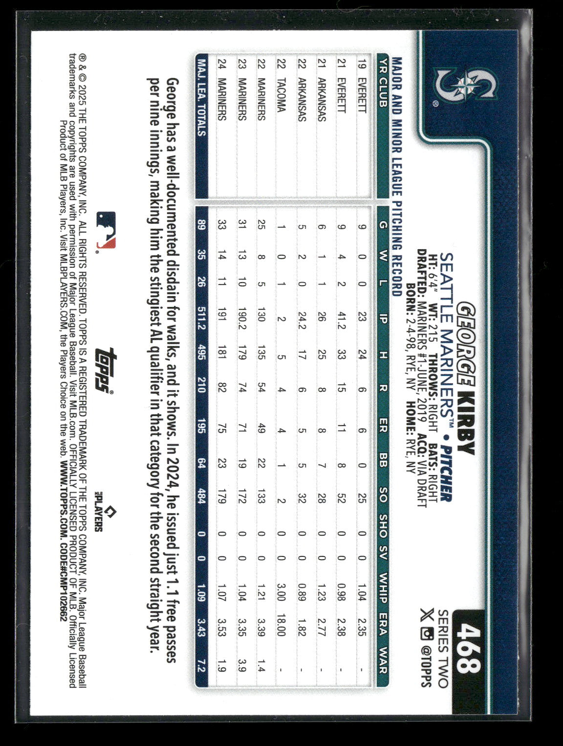 2025 Topps Series 2 Baseball George Kirby #468