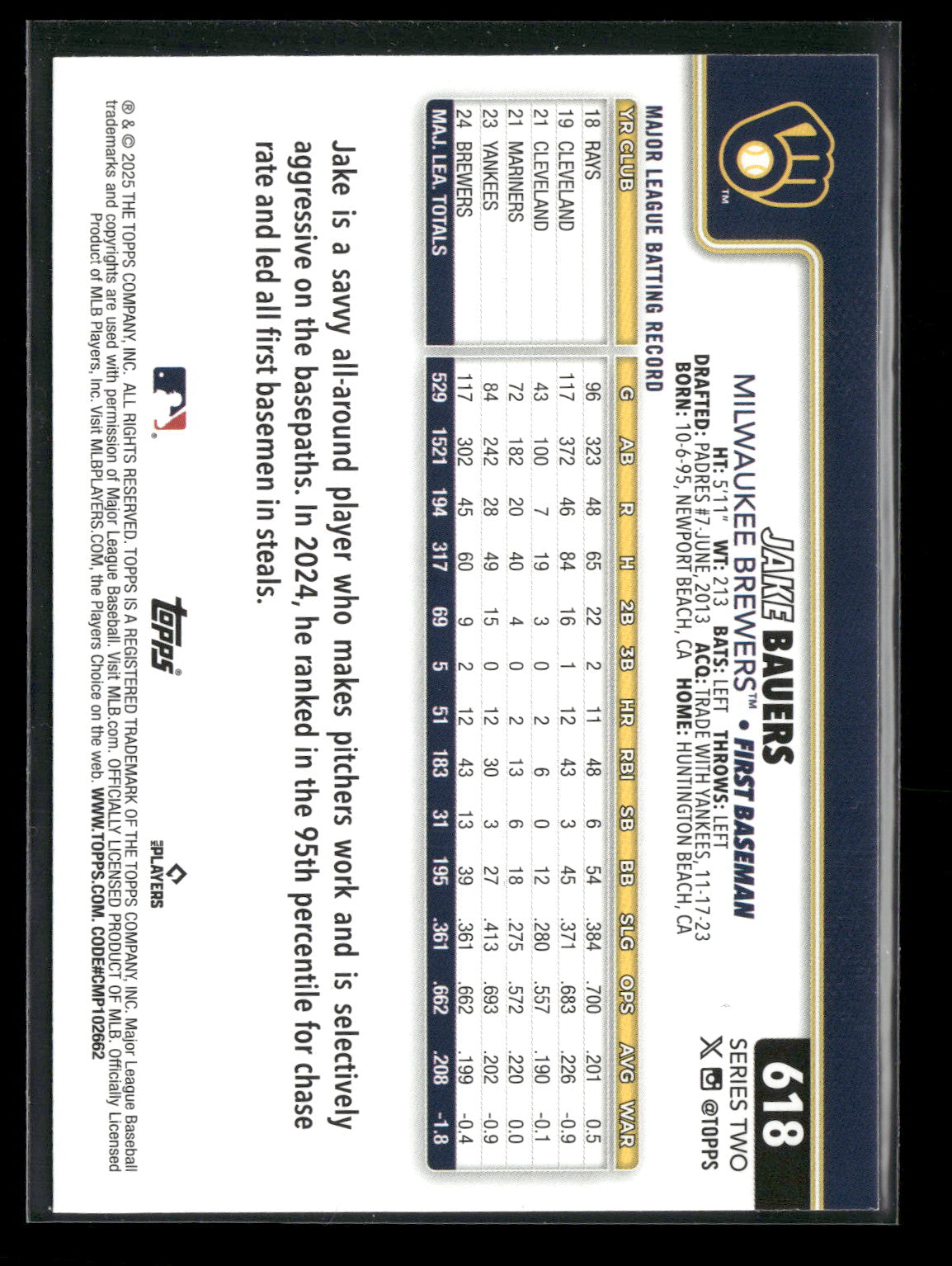2025 Topps Series 2 Baseball Jake Bauers #618