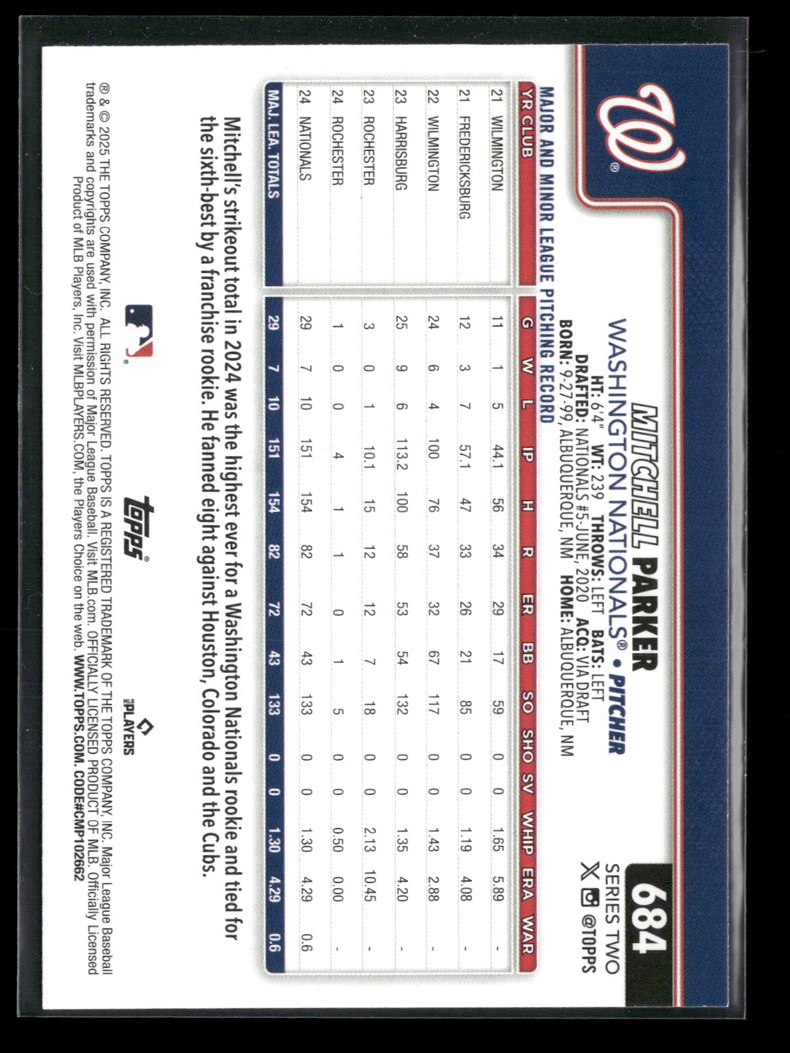2025 Topps Series 2 Baseball Mitchell Parker #684