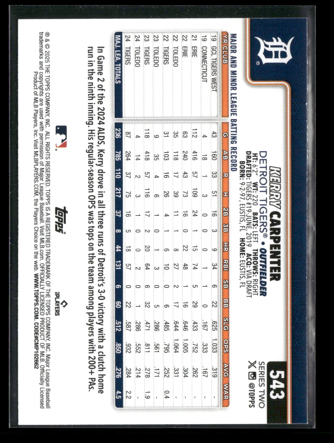 2025 Topps Series 2 Baseball Kerry Carpenter #543