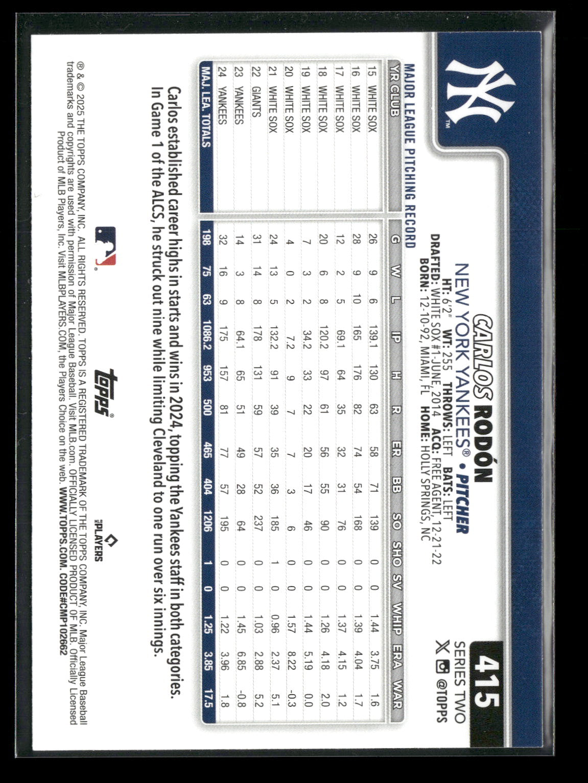 2025 Topps Series 2 Baseball Carlos Rodón #415