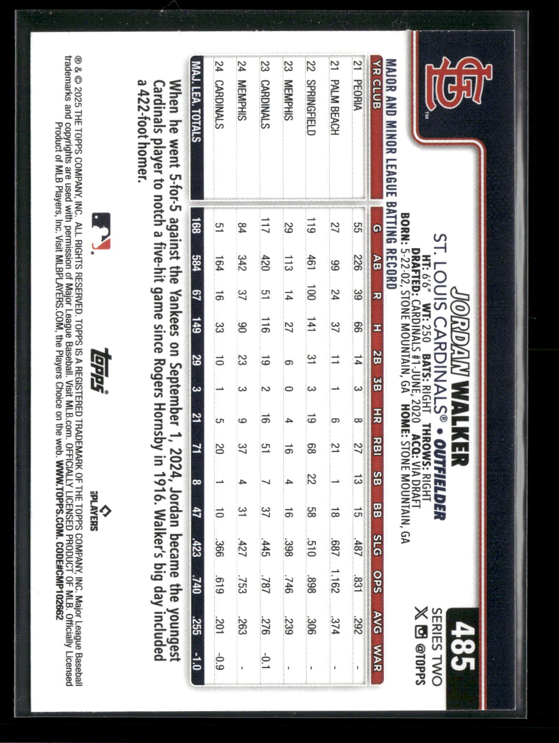 2025 Topps Series 2 Baseball Jordan Walker #485