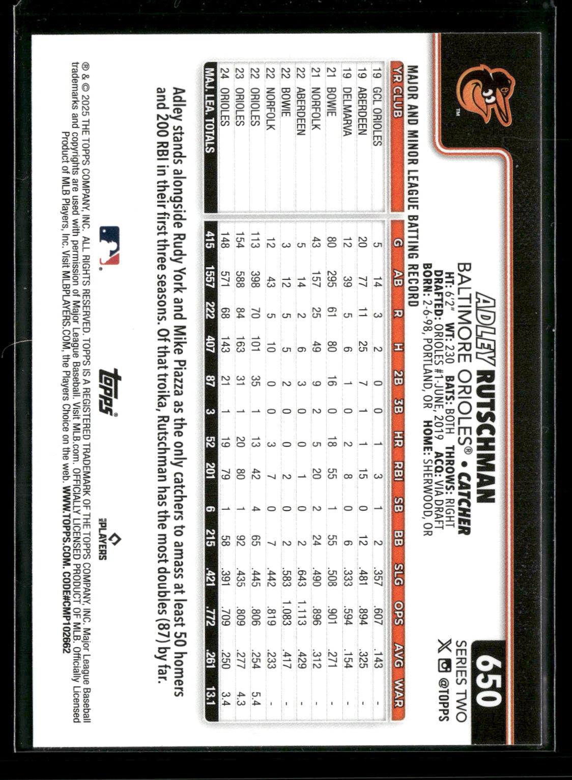 2025 Topps Series 2 Baseball Adley Rutschman #650