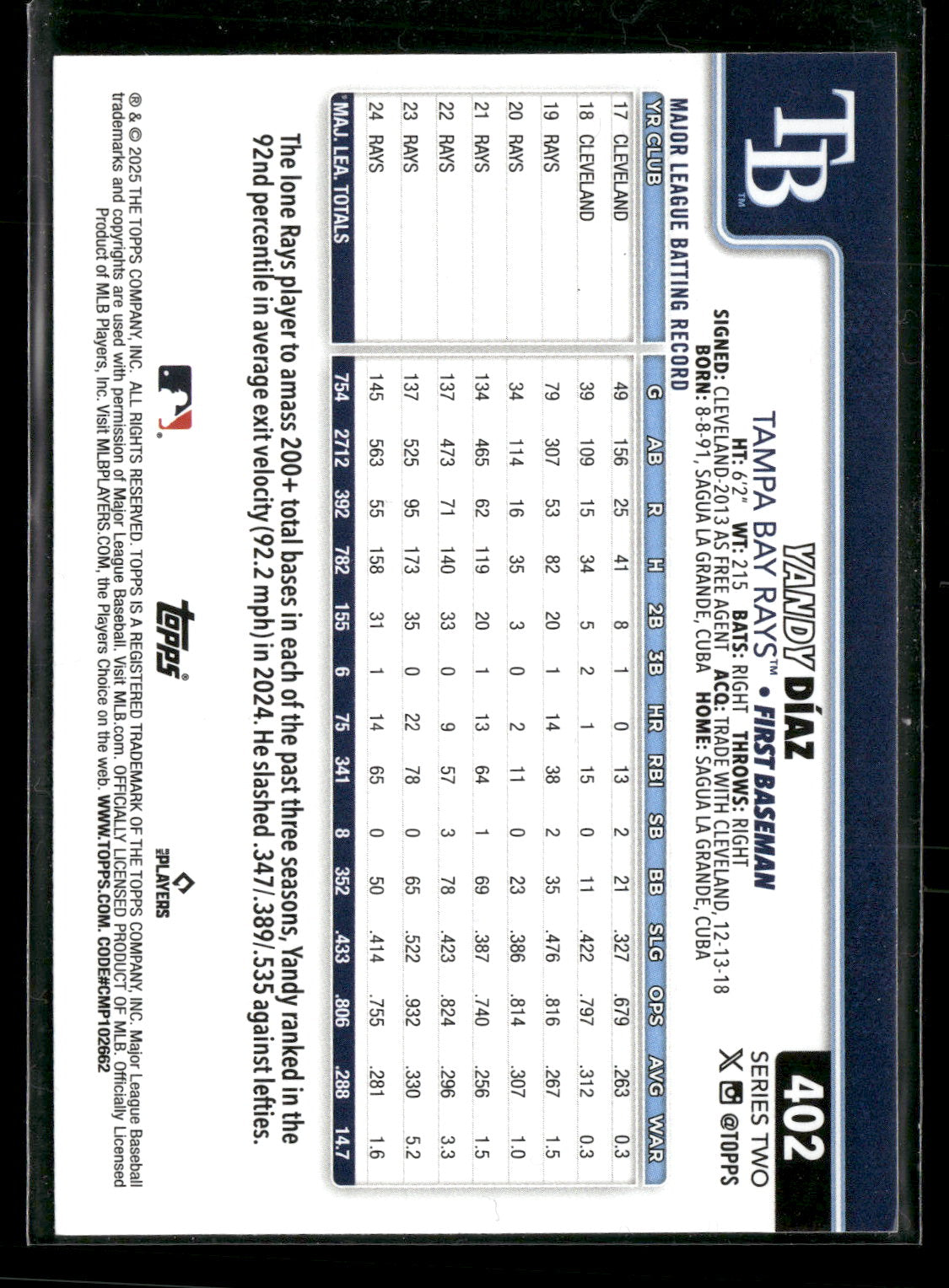 2025 Topps Series 2 Baseball Yandy Díaz #402