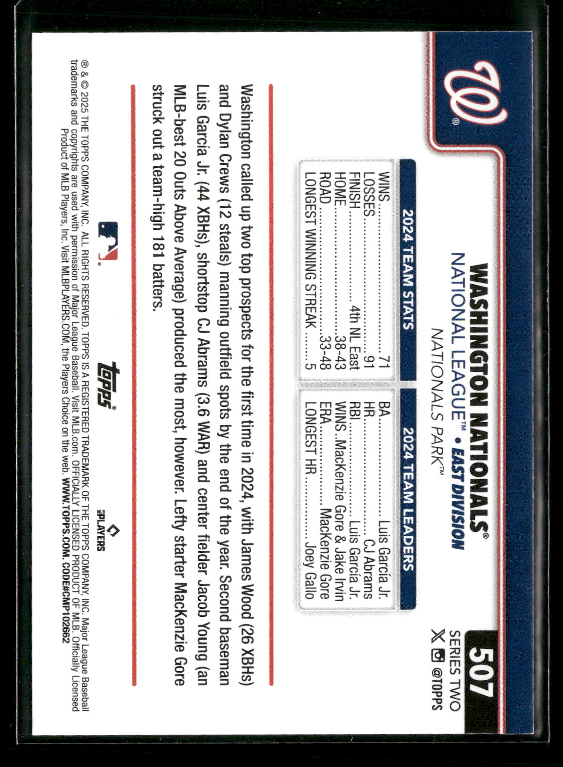 2025 Topps Series 2 Baseball Washington Nationals #507