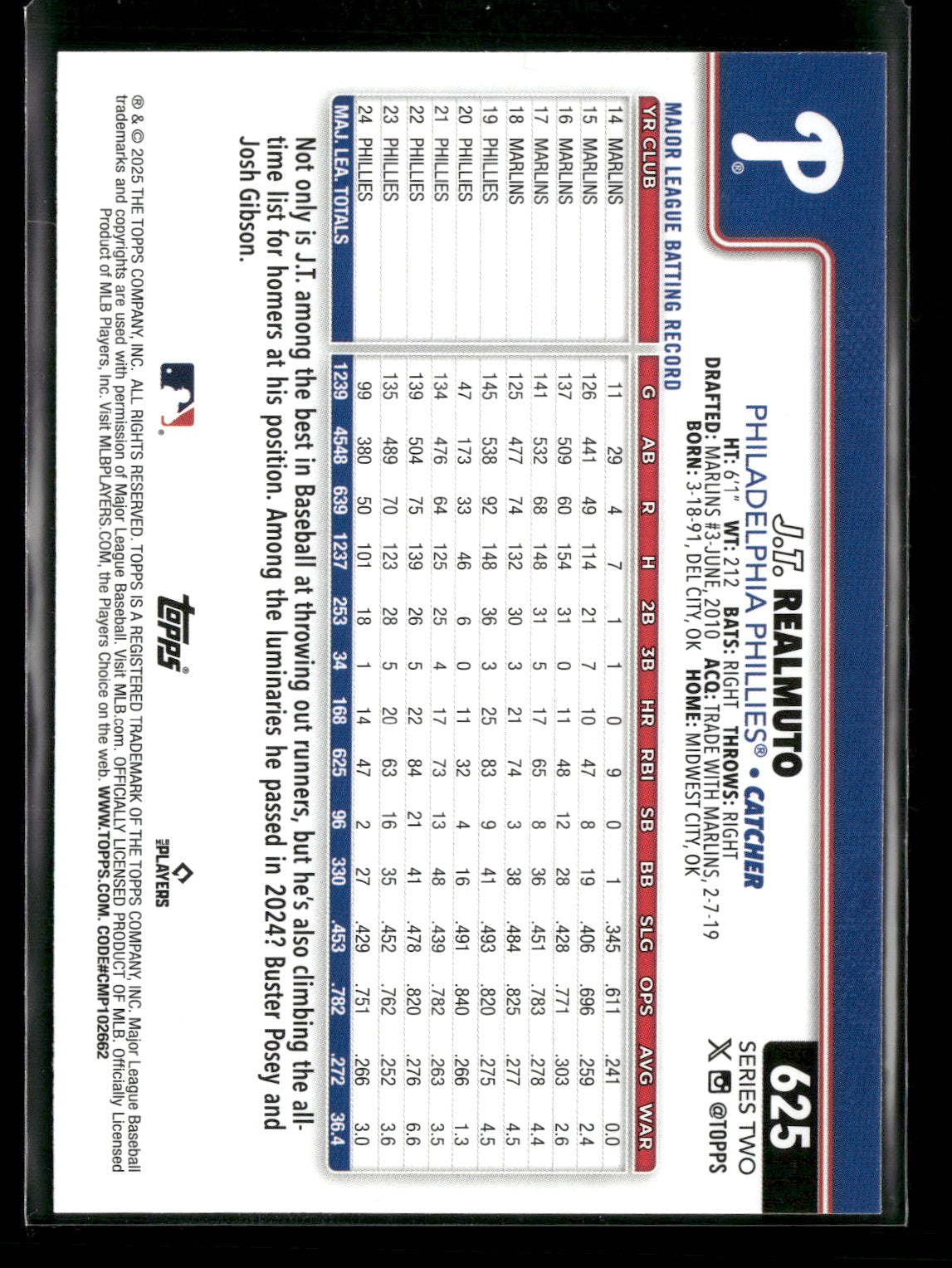 2025 Topps Series 2 Baseball J.T. Realmuto #625