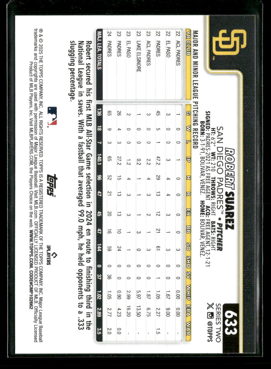 2025 Topps Series 2 Baseball Robert Suarez #633