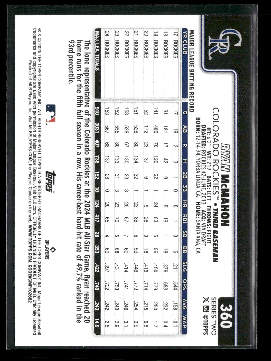 2025 Topps Series 2 Baseball Ryan McMahon #360