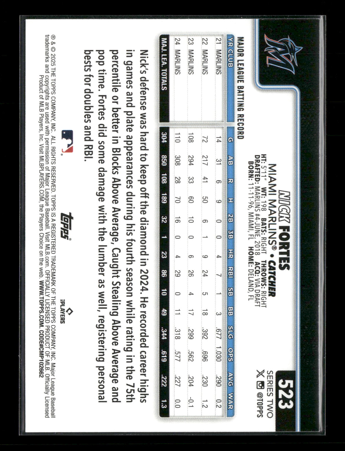 2025 Topps Series 2 Baseball Nick Fortes #523