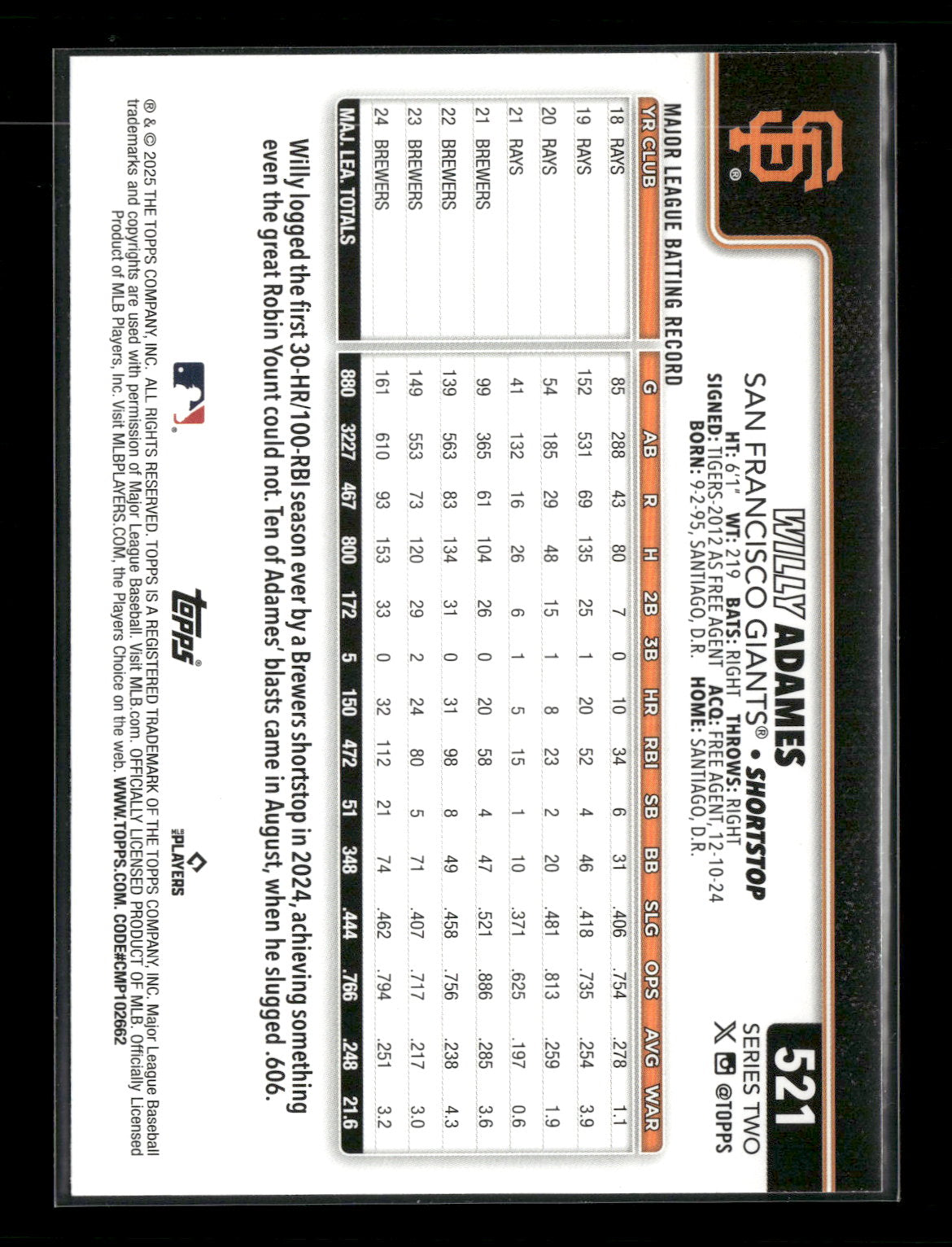 2025 Topps Series 2 Baseball Willy Adames #521
