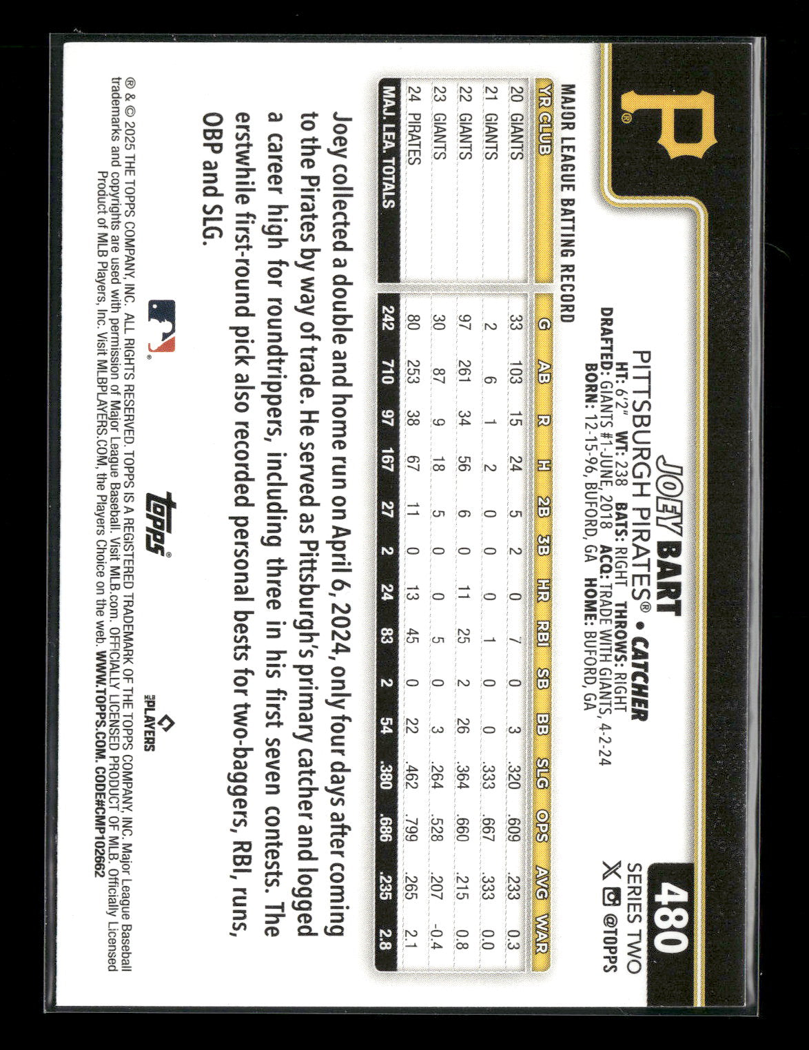 2025 Topps Series 2 Baseball Joey Bart #480