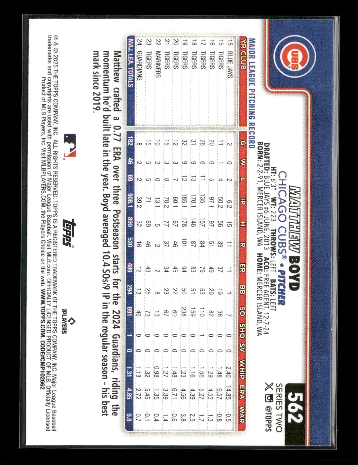 2025 Topps Series 2 Baseball Matthew Boyd #562
