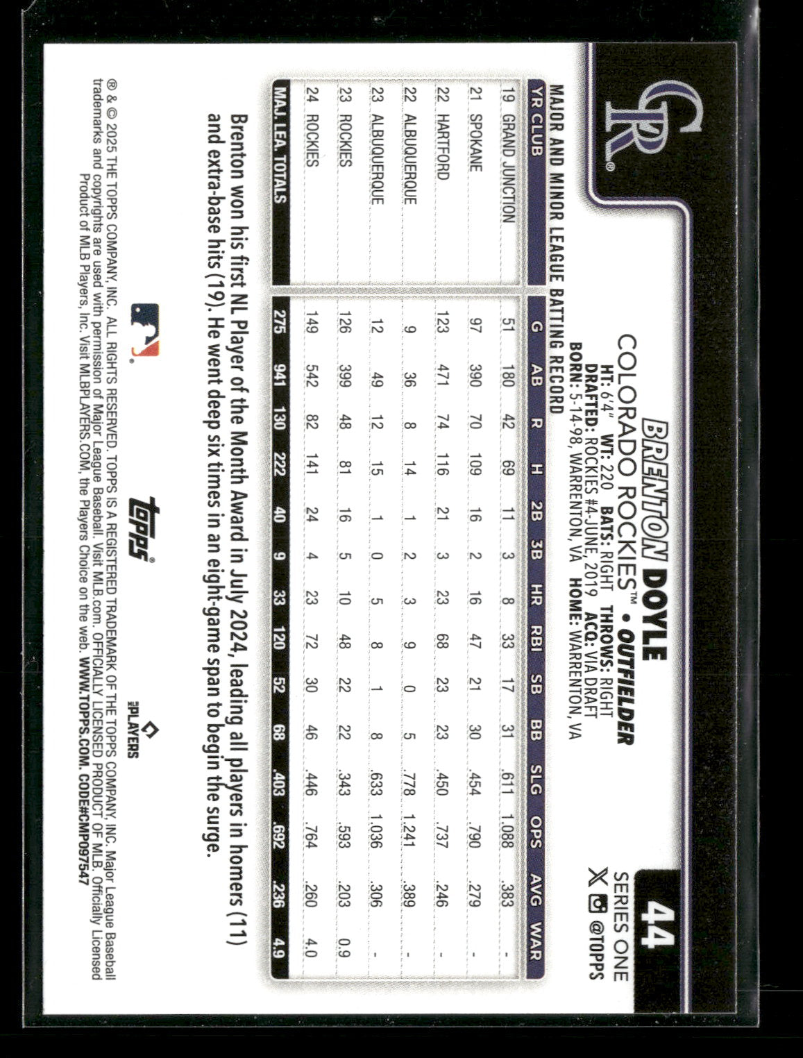 2025 Topps Series 1 Baseball Brenton Doyle #44