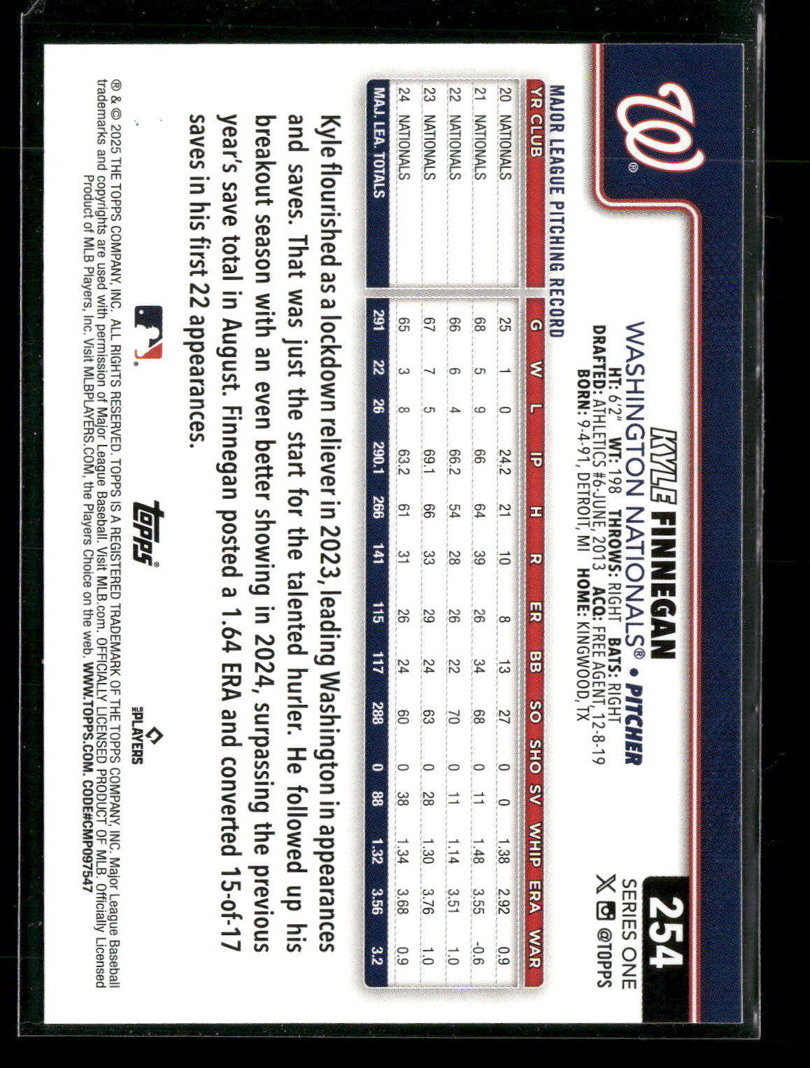 2025 Topps Series 1 Baseball Kyle Finnegan #254