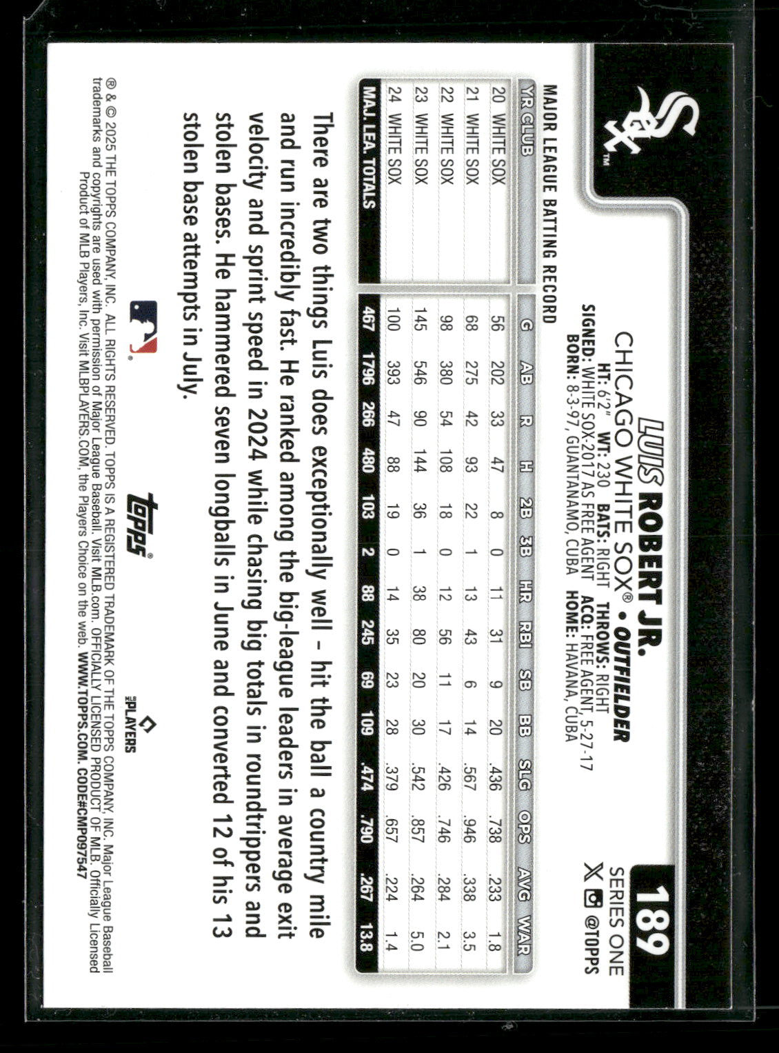 2025 Topps Series 1 Baseball Luis Robert Jr. #189