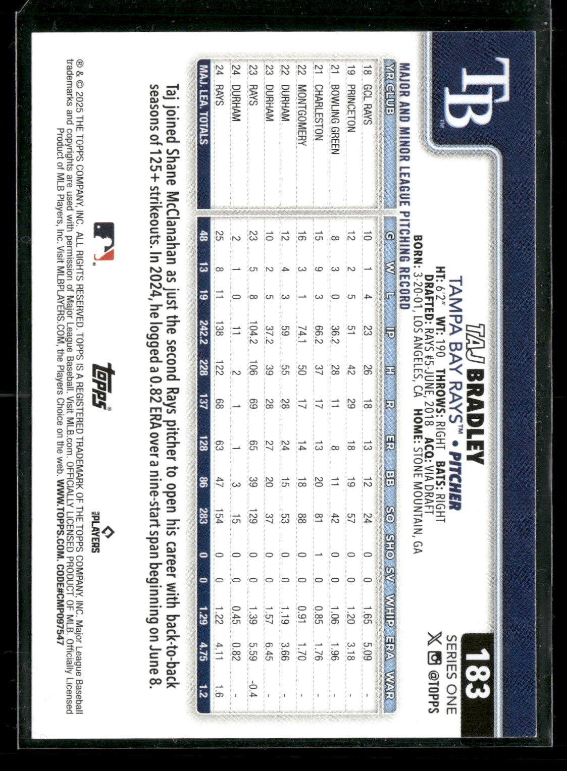2025 Topps Series 1 Baseball Taj Bradley #183