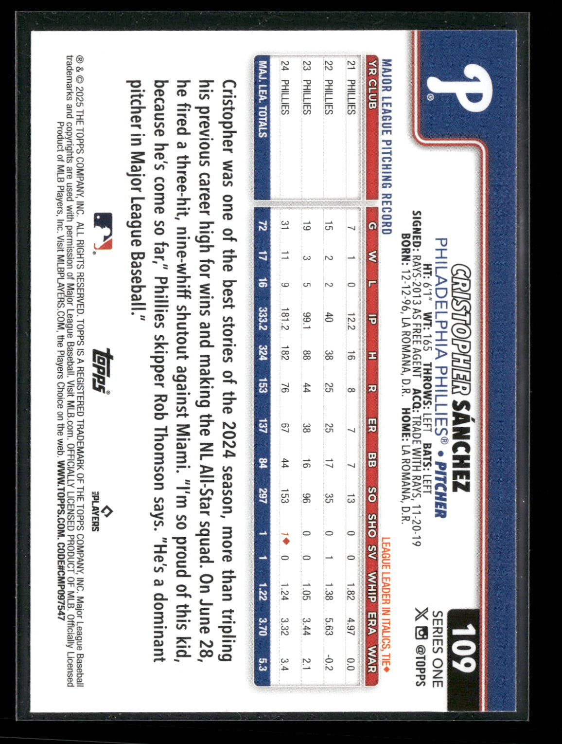 2025 Topps Series 1 Baseball Cristopher Sánchez #109