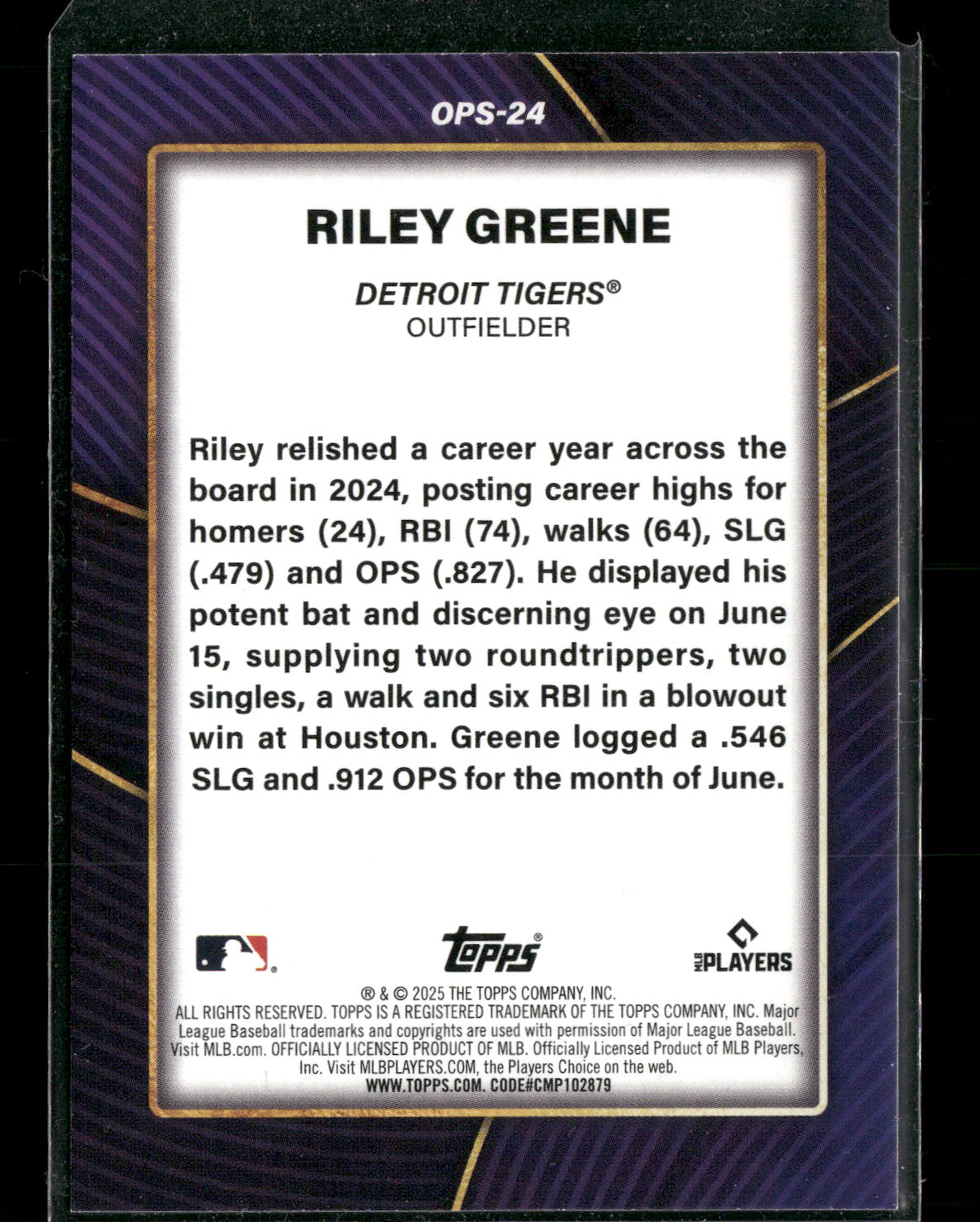 2025 Topps OPS Best Riley Greene #OPS-24