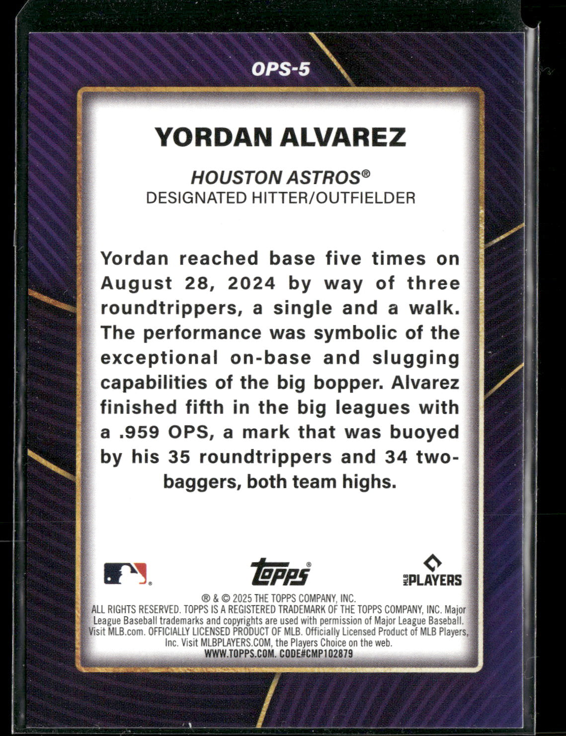 2025 Topps OPS Best Yordan Alvarez #OPS-5