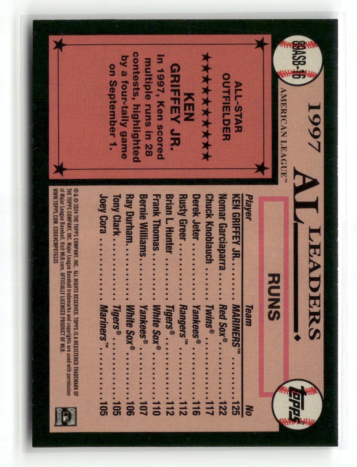 2024 Topps Series Two Ken Griffey Jr. #89ASB-16 1989 Topps Baseball All-Star
