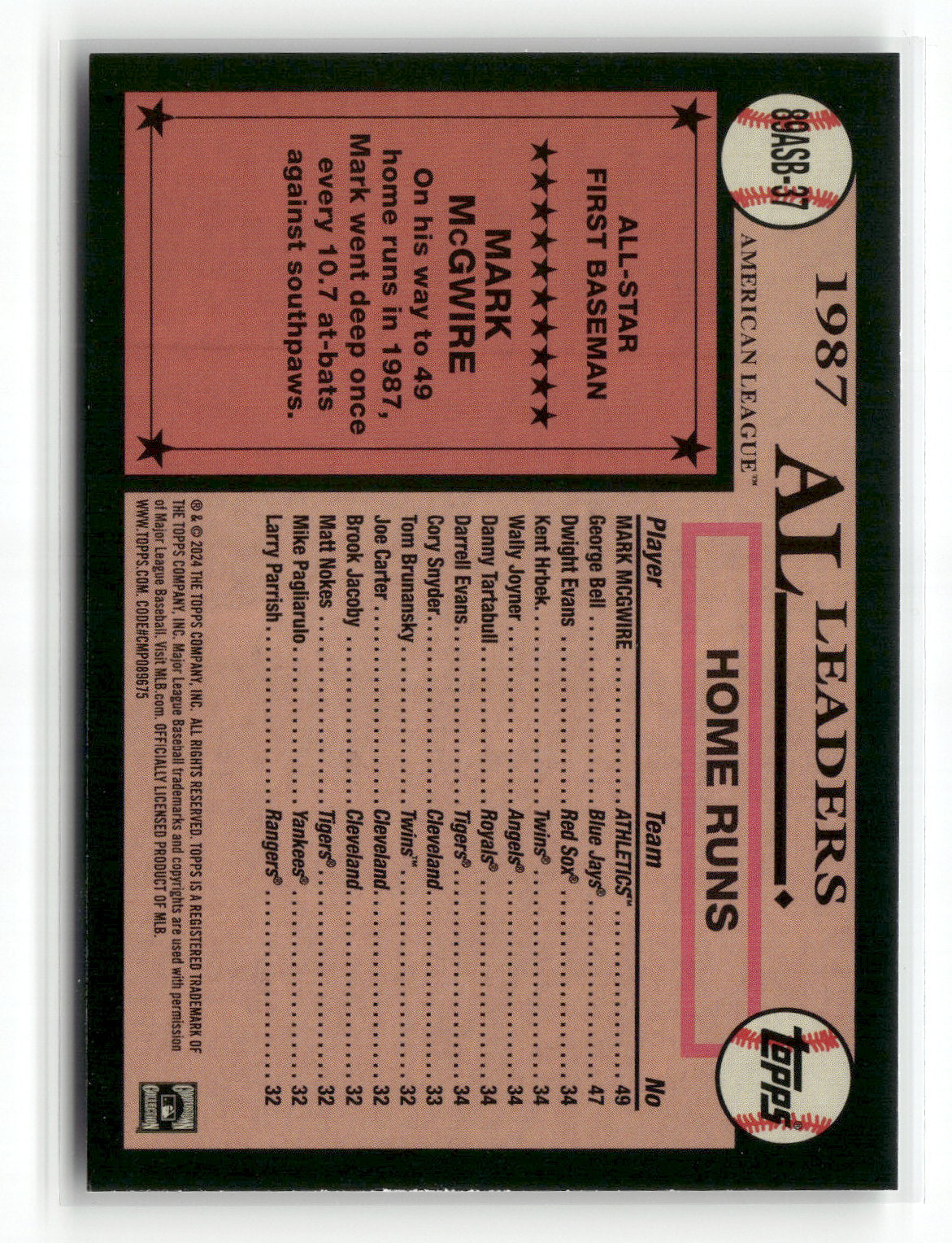 2024 Topps Series Two Mark McGwire #89ASB-37 1989 Topps All-Star Baseball Foil